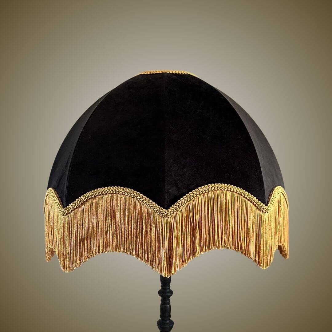 Black dome vintage style lampshade with gold fringe