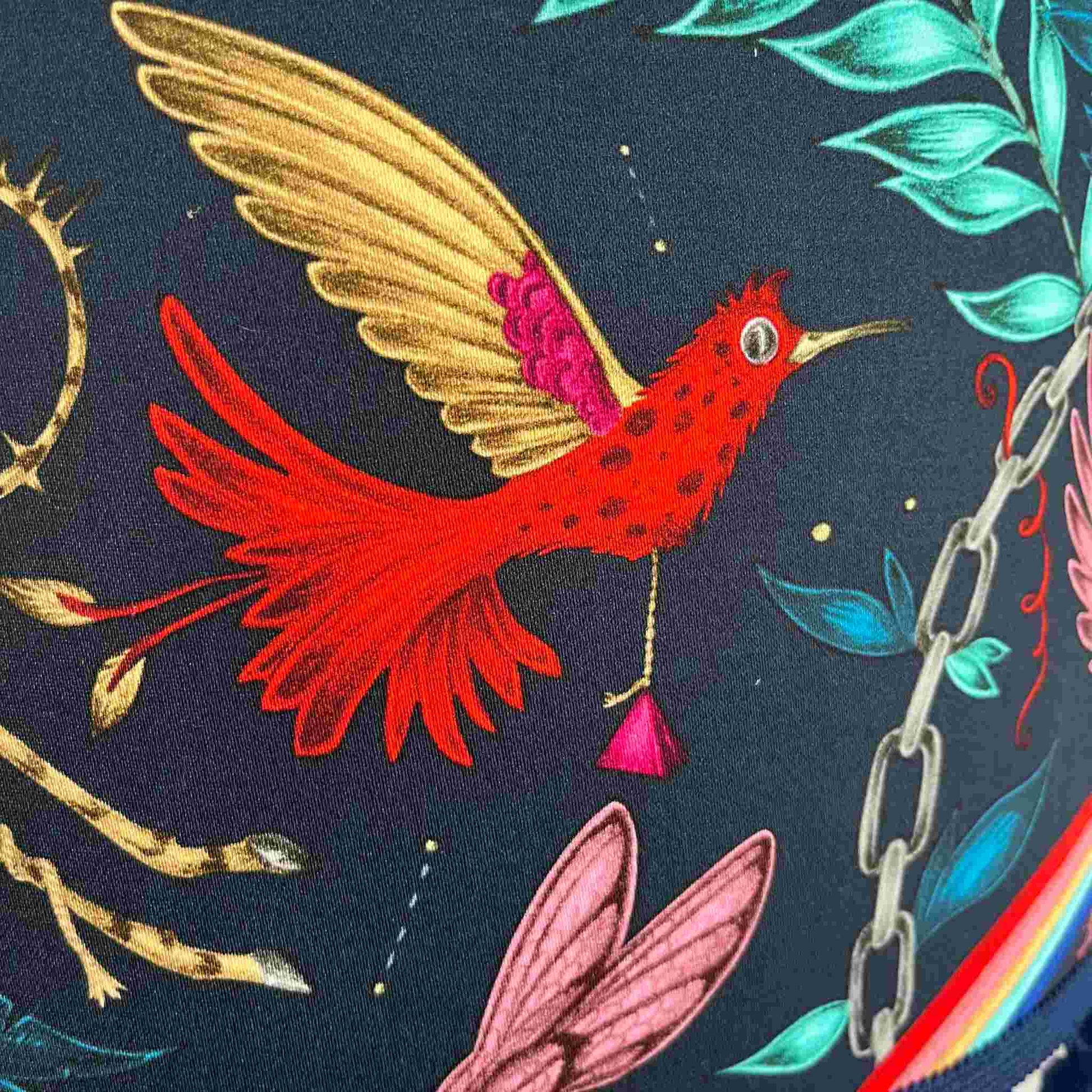 Emma J Shipley zambezi Drum Lampshade showing close up of quirky red bird