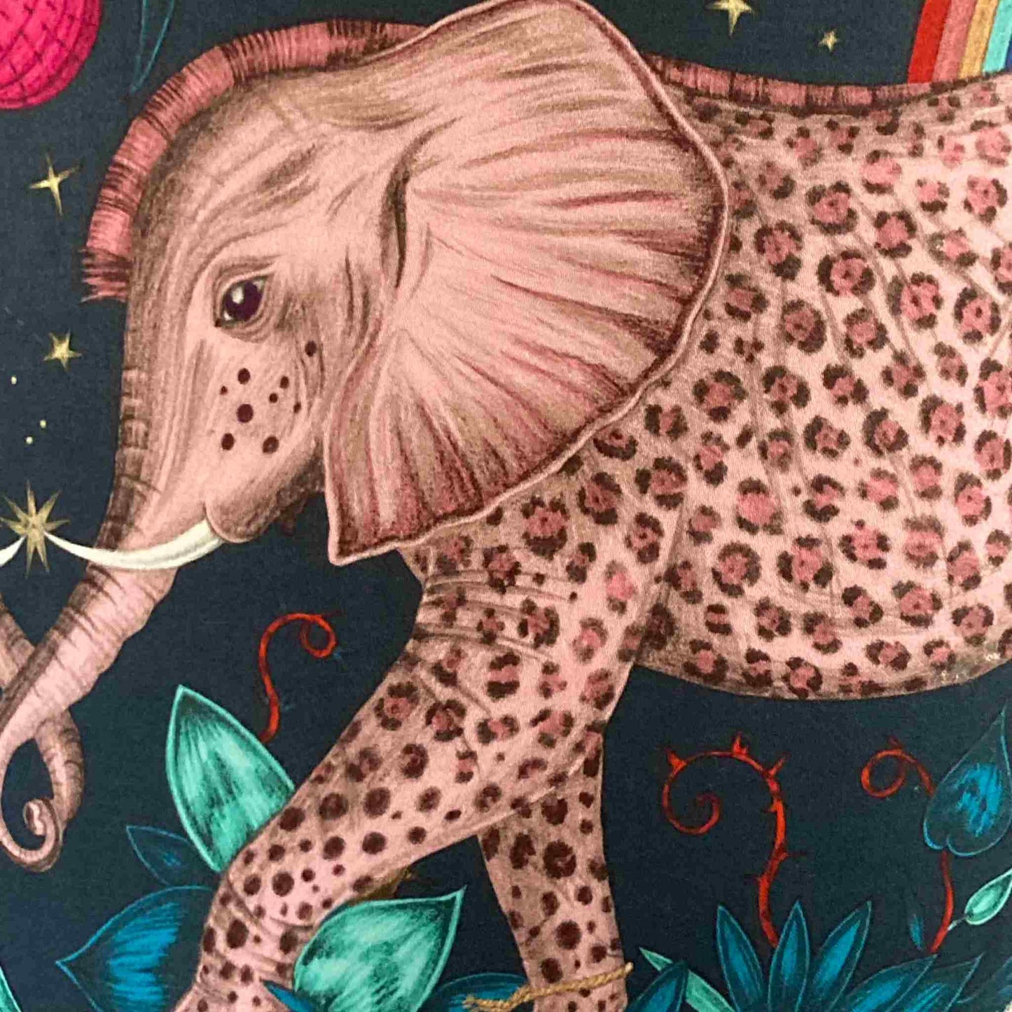 Emma J Shipley zambezi Drum Lampshade showing close up of elephant