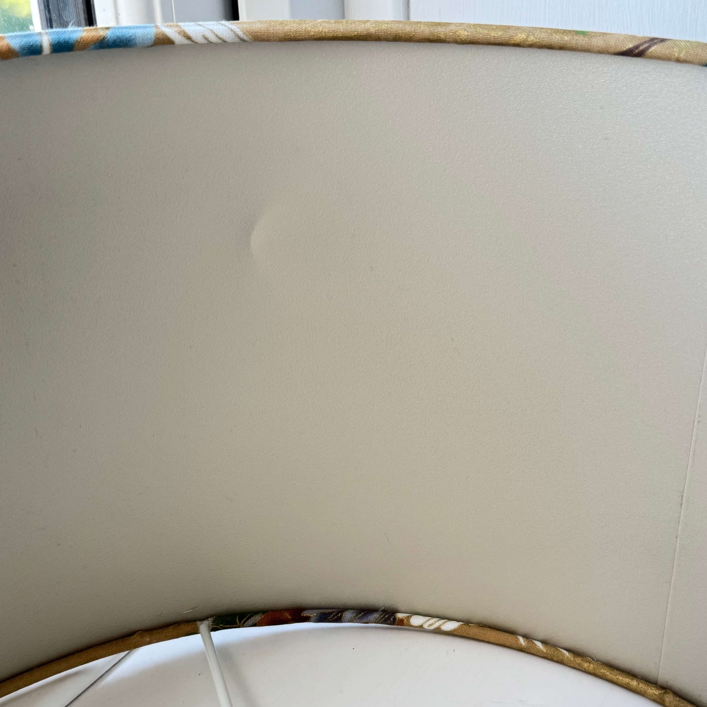 Japanese Cranes Drum Lampshade with Blue, White & Bronze Florals - Reduced Price
