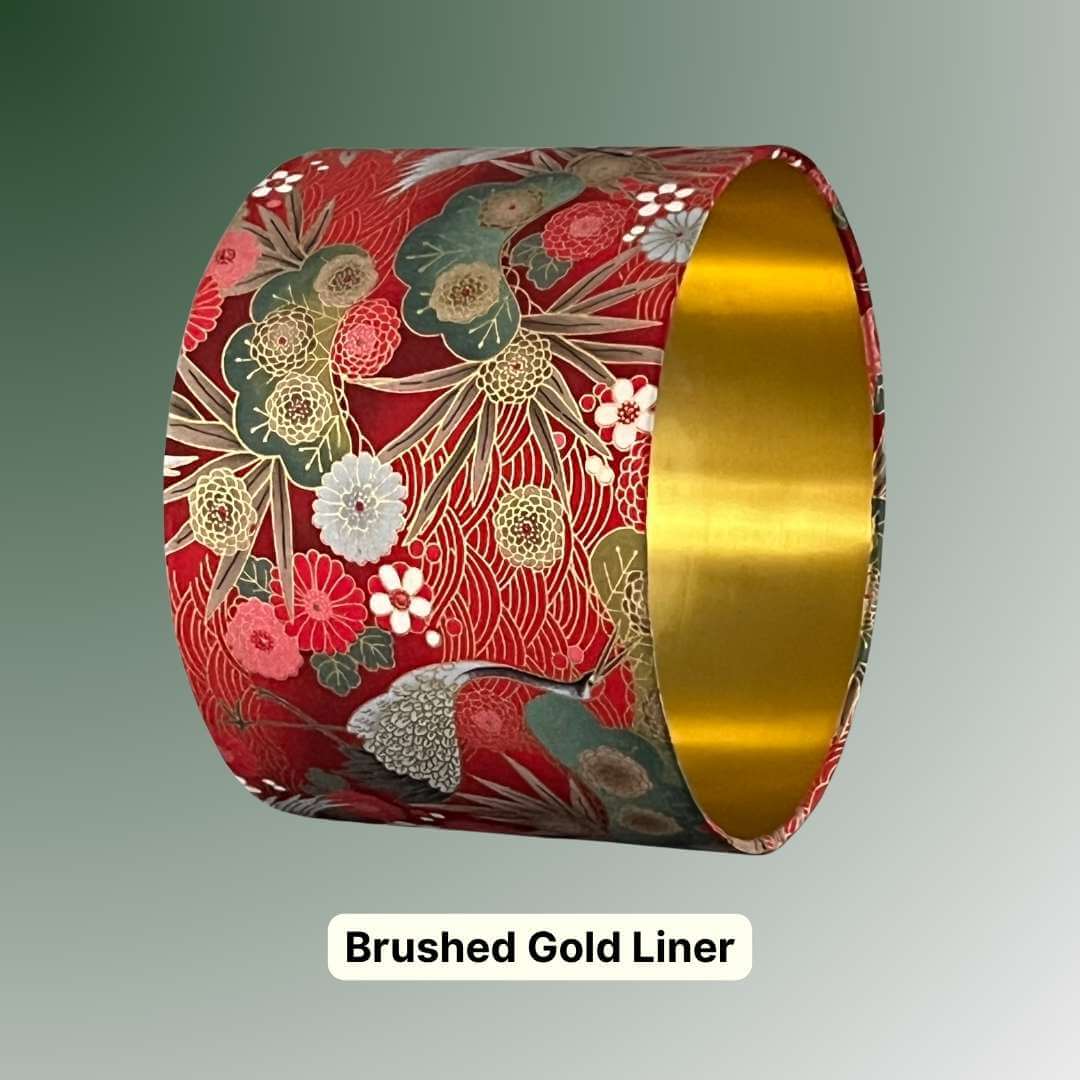Drum Lampshade made with Authentic Japanese fabric showing gold liner