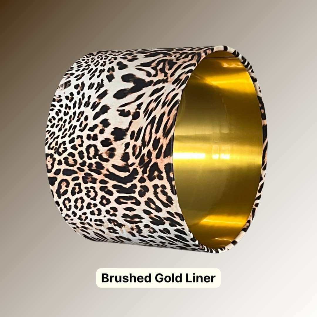 Leopard Print velvet drum lampshade with gold liner
