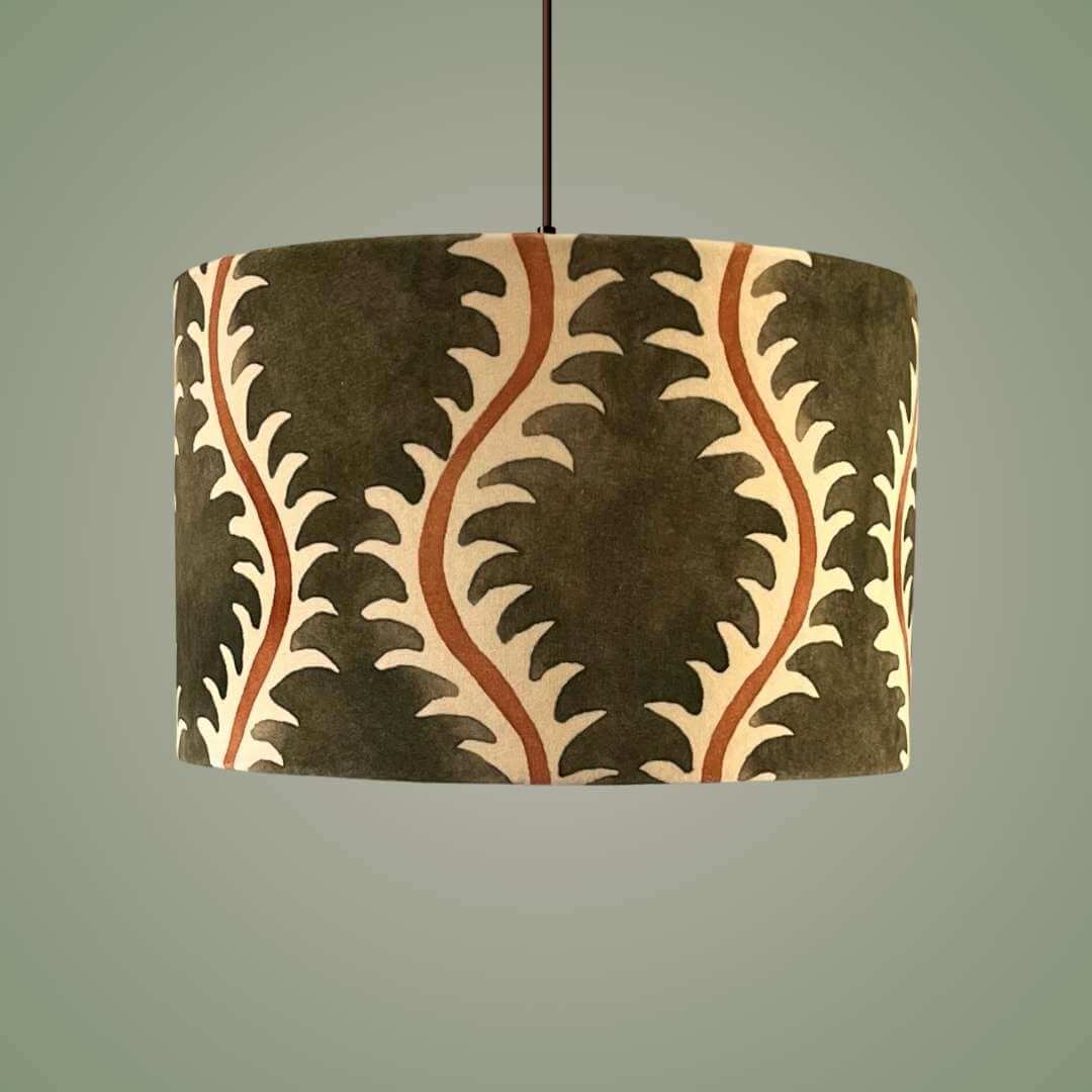 Linwood Helter Skelter lampshade in moss velvet