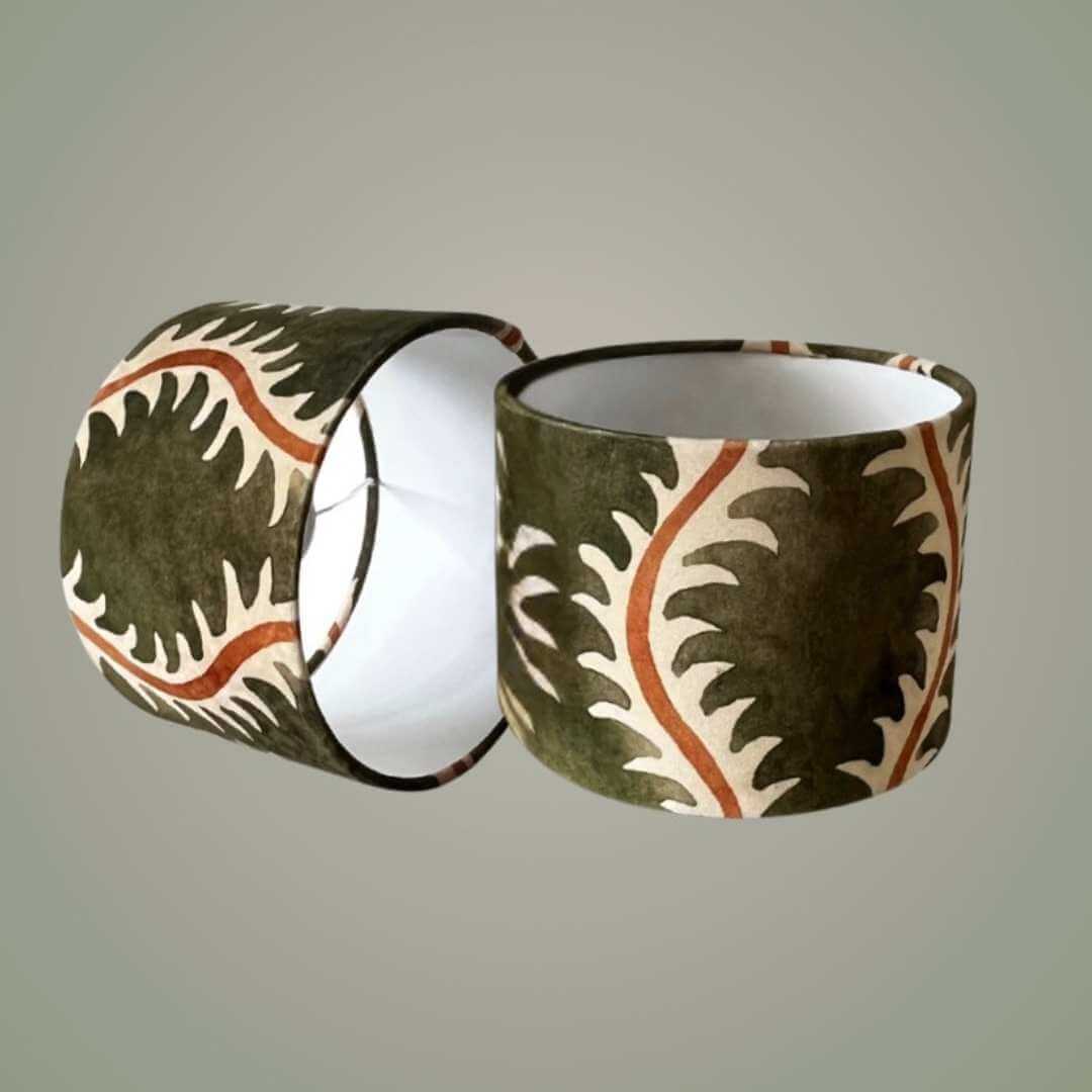 Linwood Helter Skelter lampshades in moss velvet