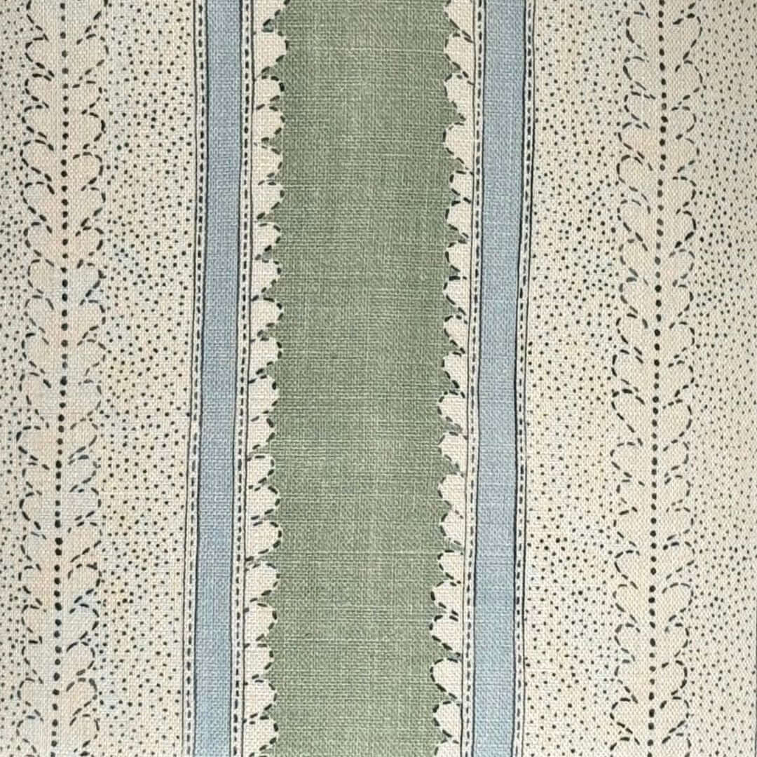 Linwood linen Dimity striped fabric in Eucalyptus - Green and Blue