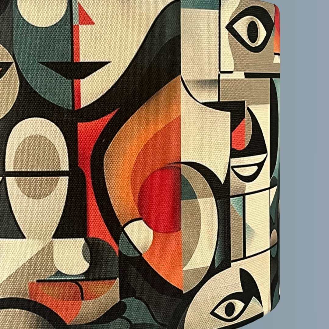 close up detail of Picasso style faces lampshade