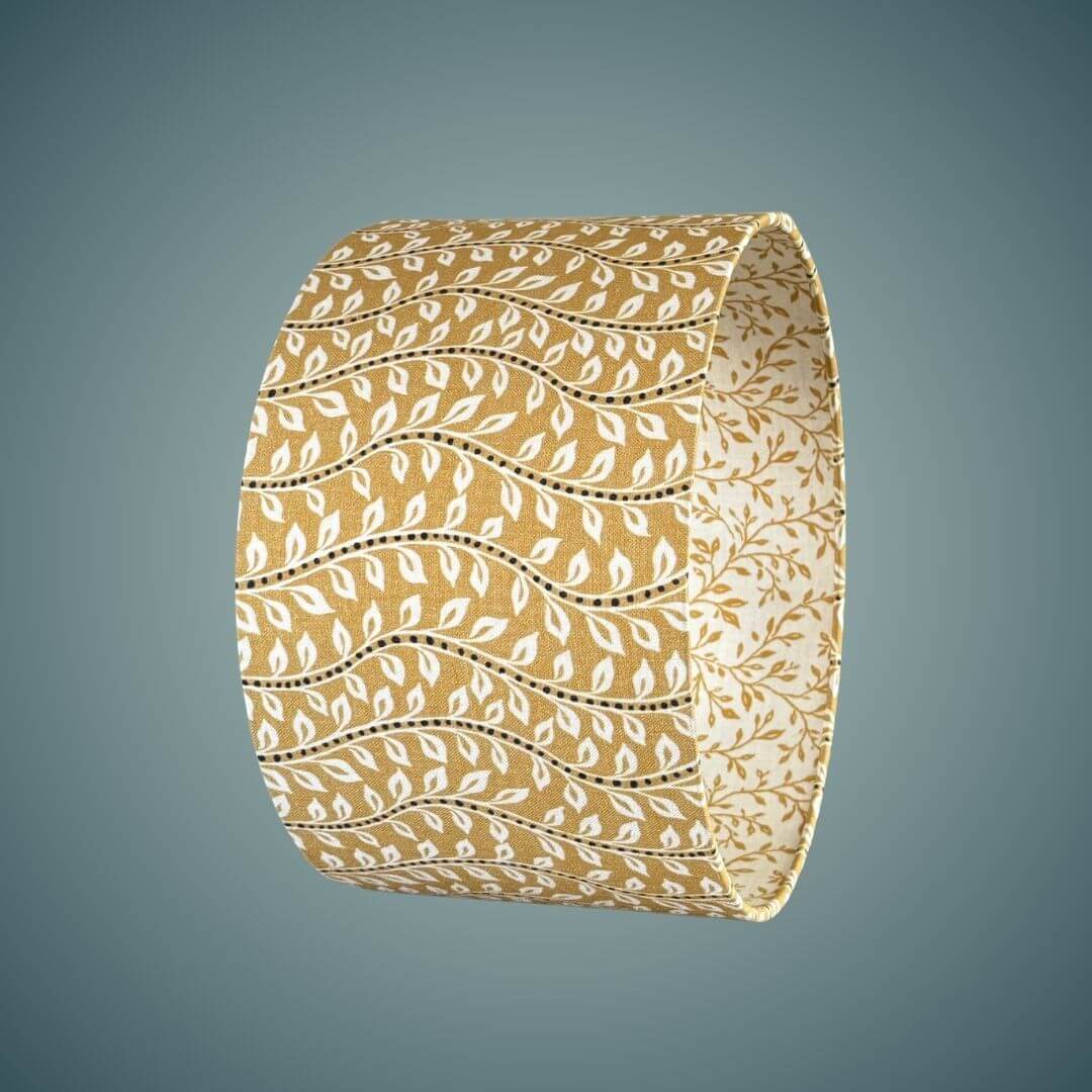 Pretty Ochre Double-sided Lampshade with leaf pattern