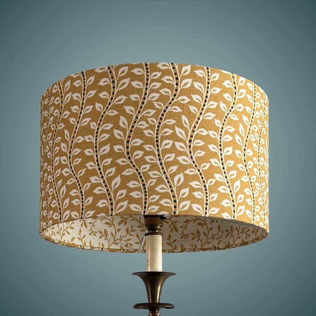 Pretty Ochre Double-sided Lampshade with leaf pattern