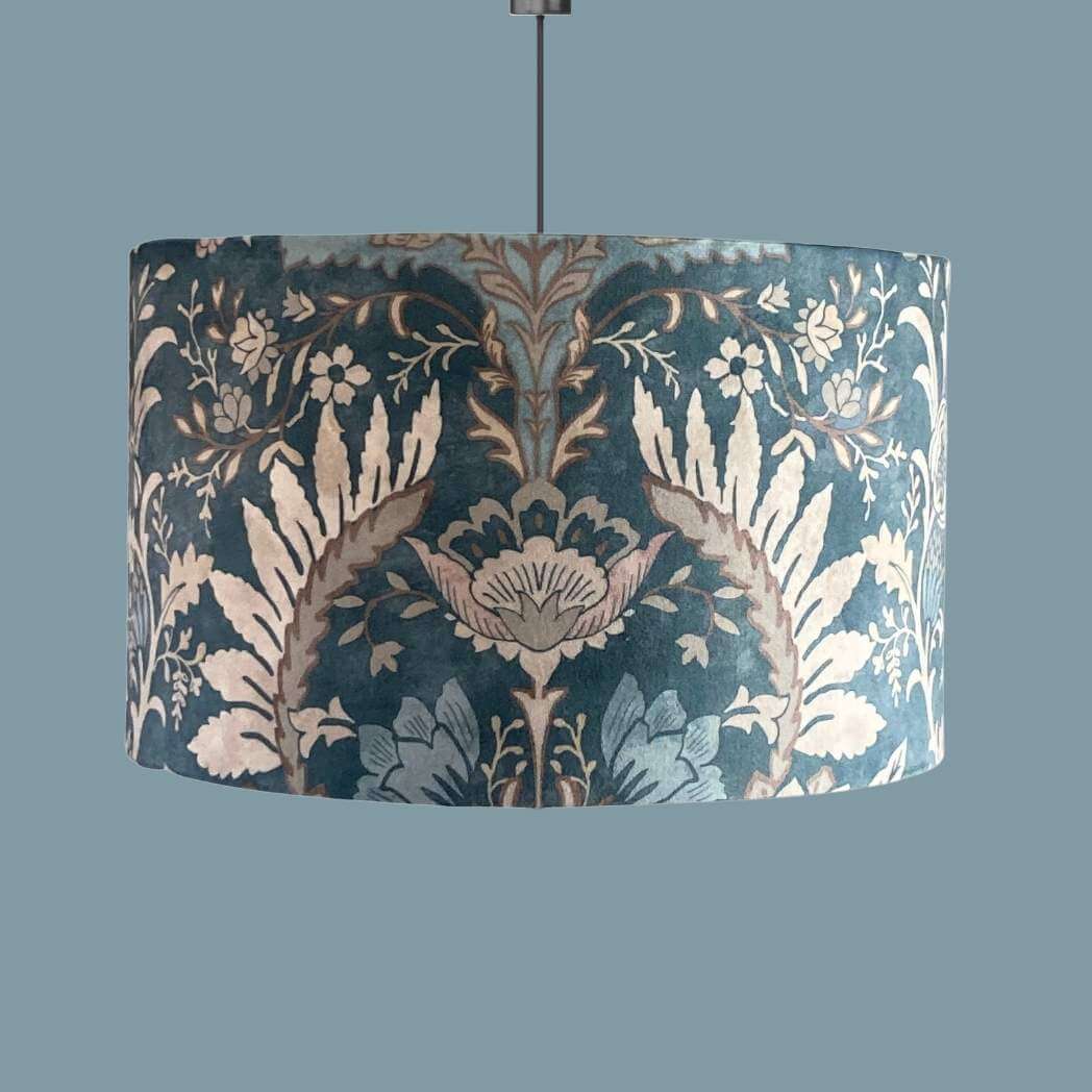 Art Nouveau style Blue Velvet Drum Lampshade