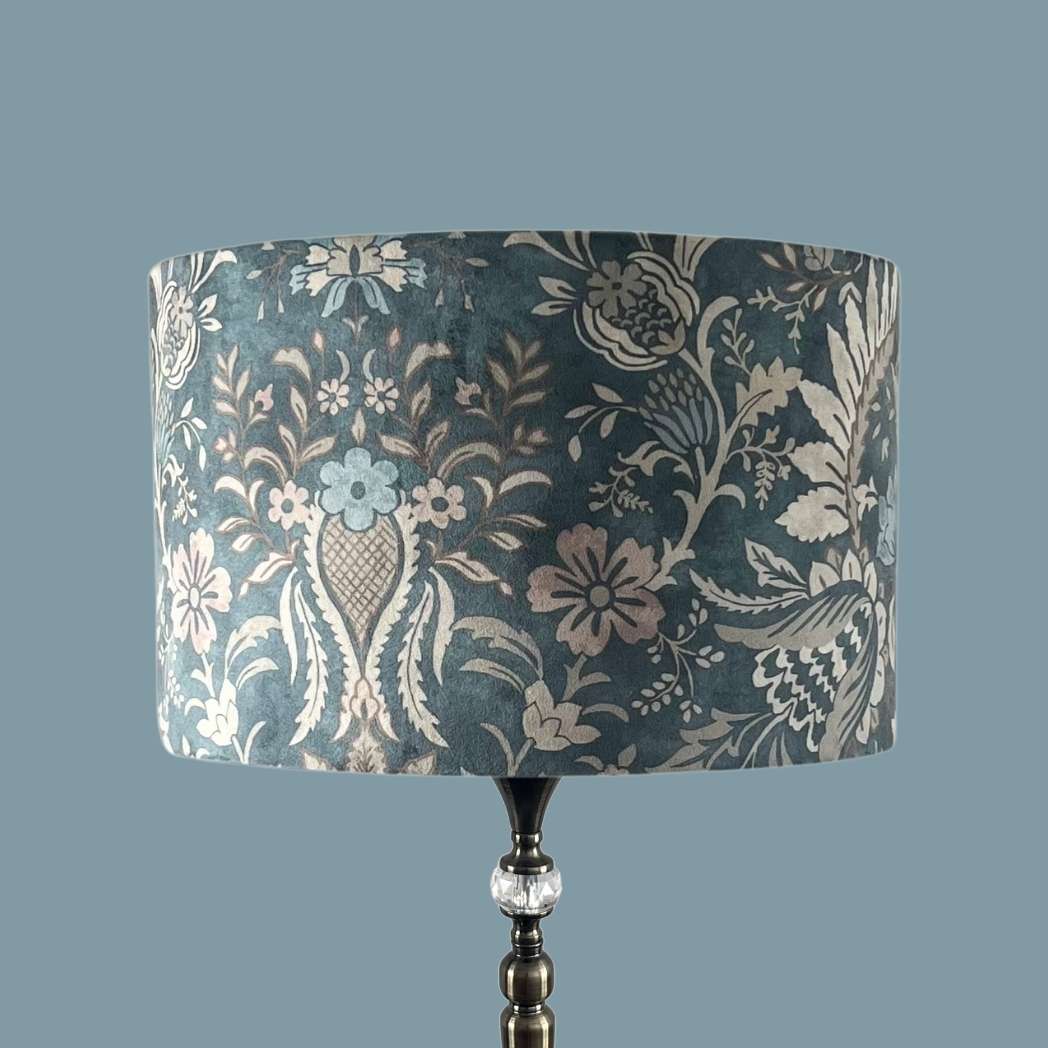 Luxury Art Nouveau Inspired Blue Velvet Drum Lampshade