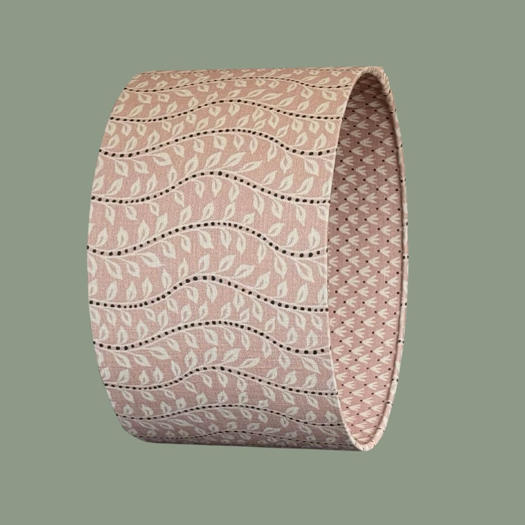 Pretty dusky pink Double-sided Lampshade with leaf and tulip pattern