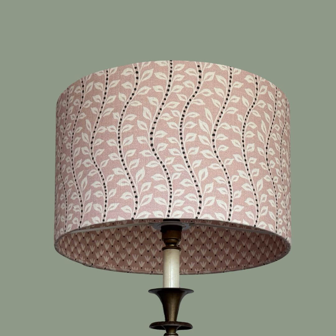 Pretty dusky pink Double-sided Lampshade with leaf and tulip pattern