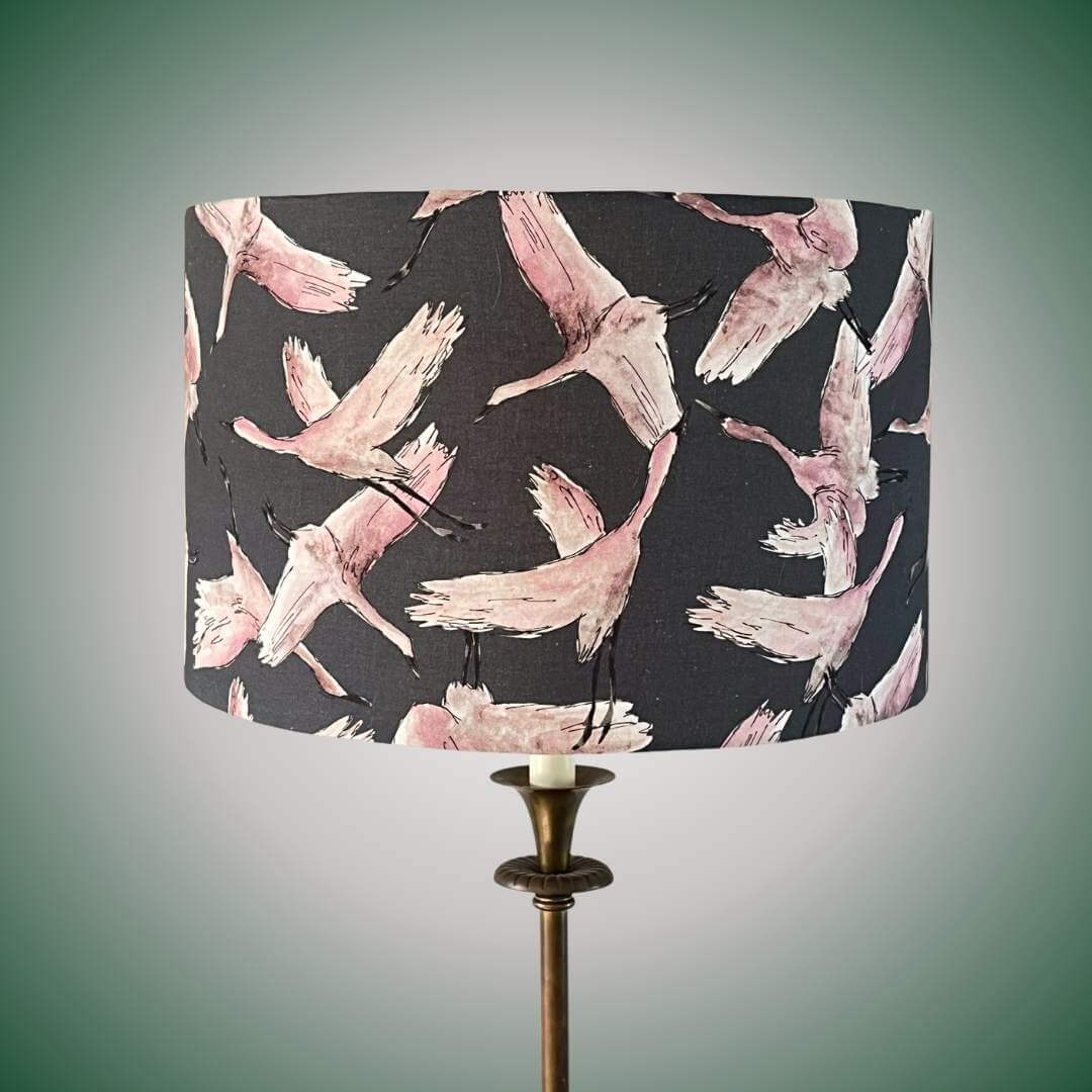 navy drum lampshade with flying birds