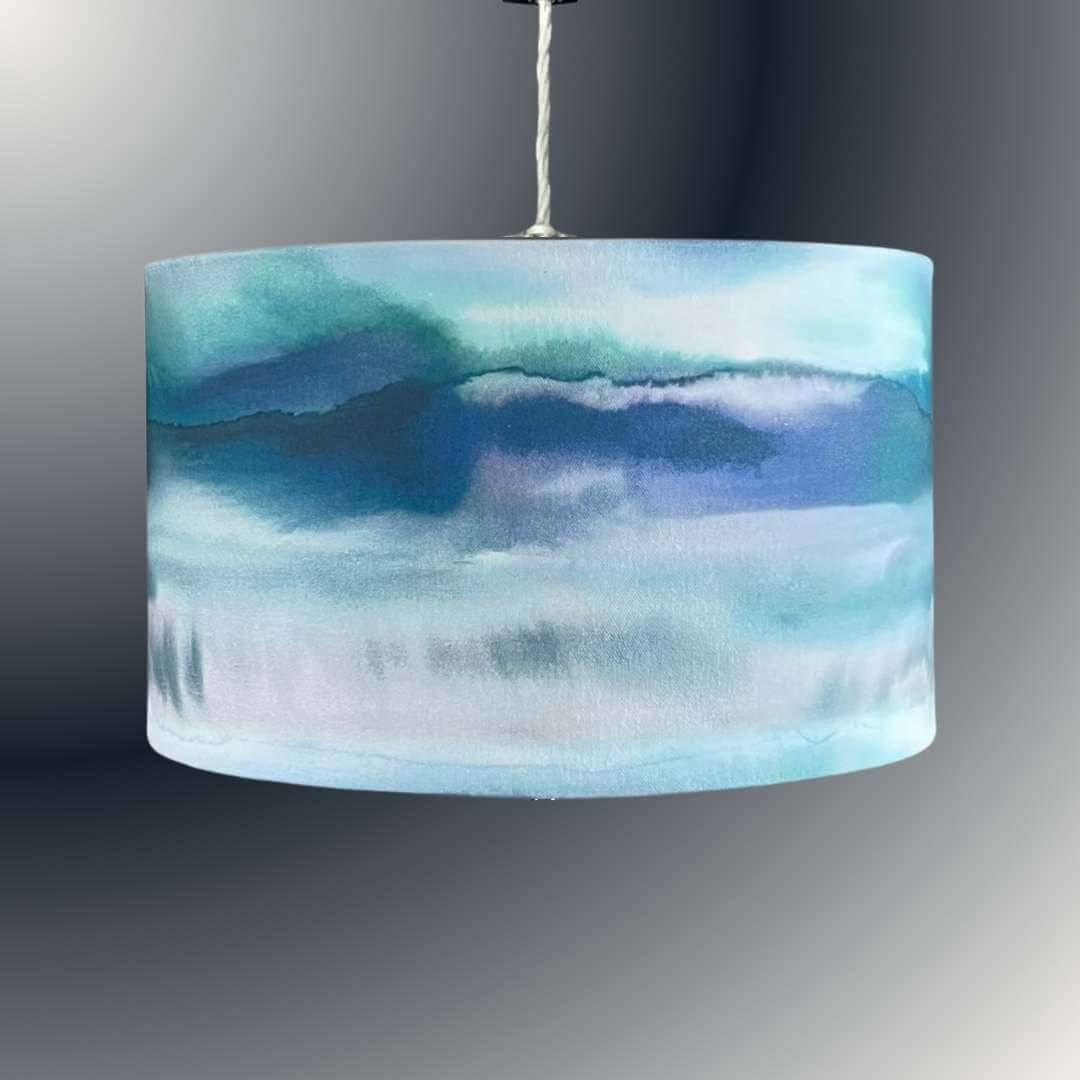 Voyage Maison Fjord Cobalt Drum lampshade on a ceiling pendant