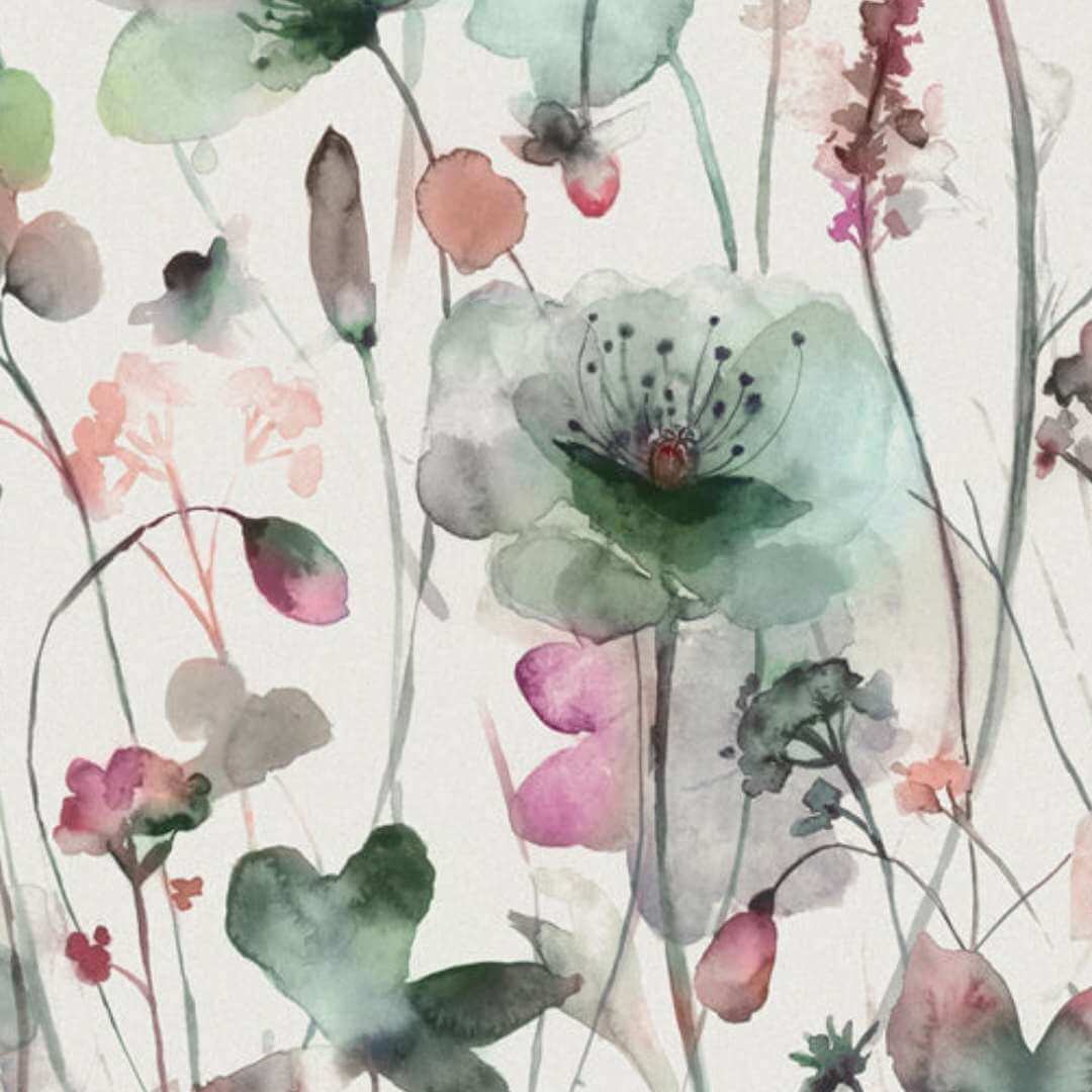 close up of a watercolour style floral fabric by voyage maison