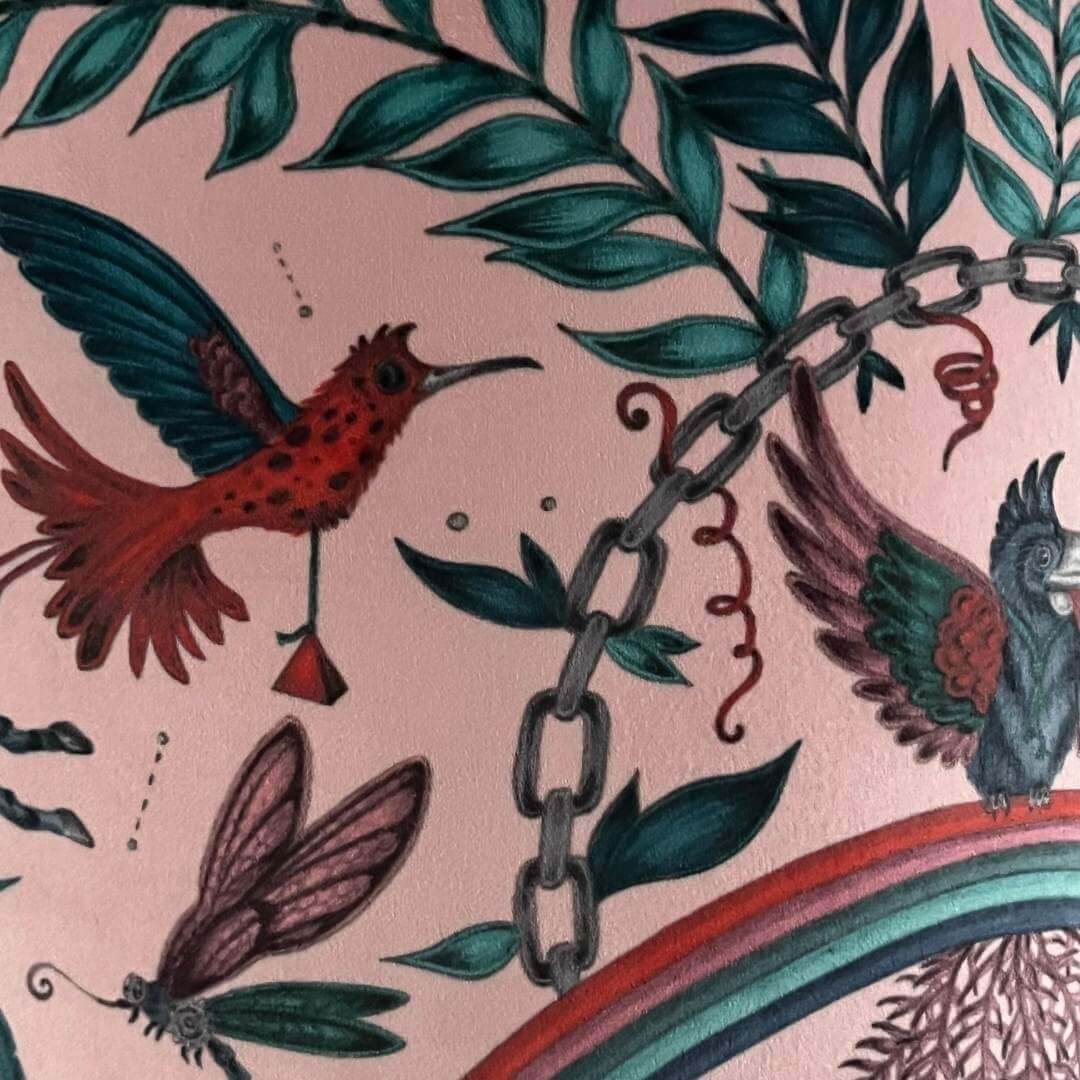 Emma J Shipley zambezi gazelle pink velvet lampshade close up of fabric