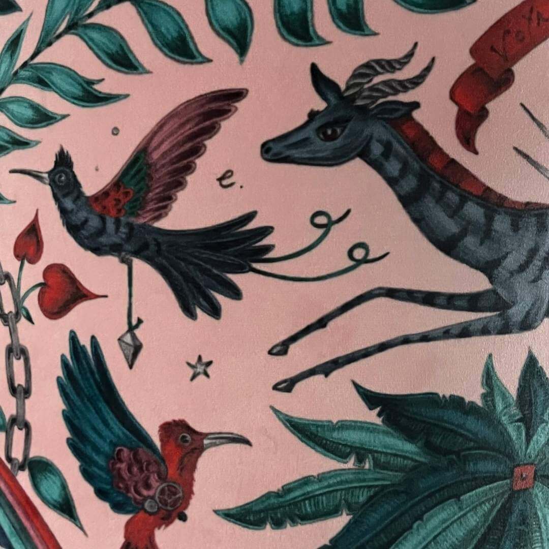 Emma J Shipley zambezi gazelle pink velvet lampshade close up of fabric