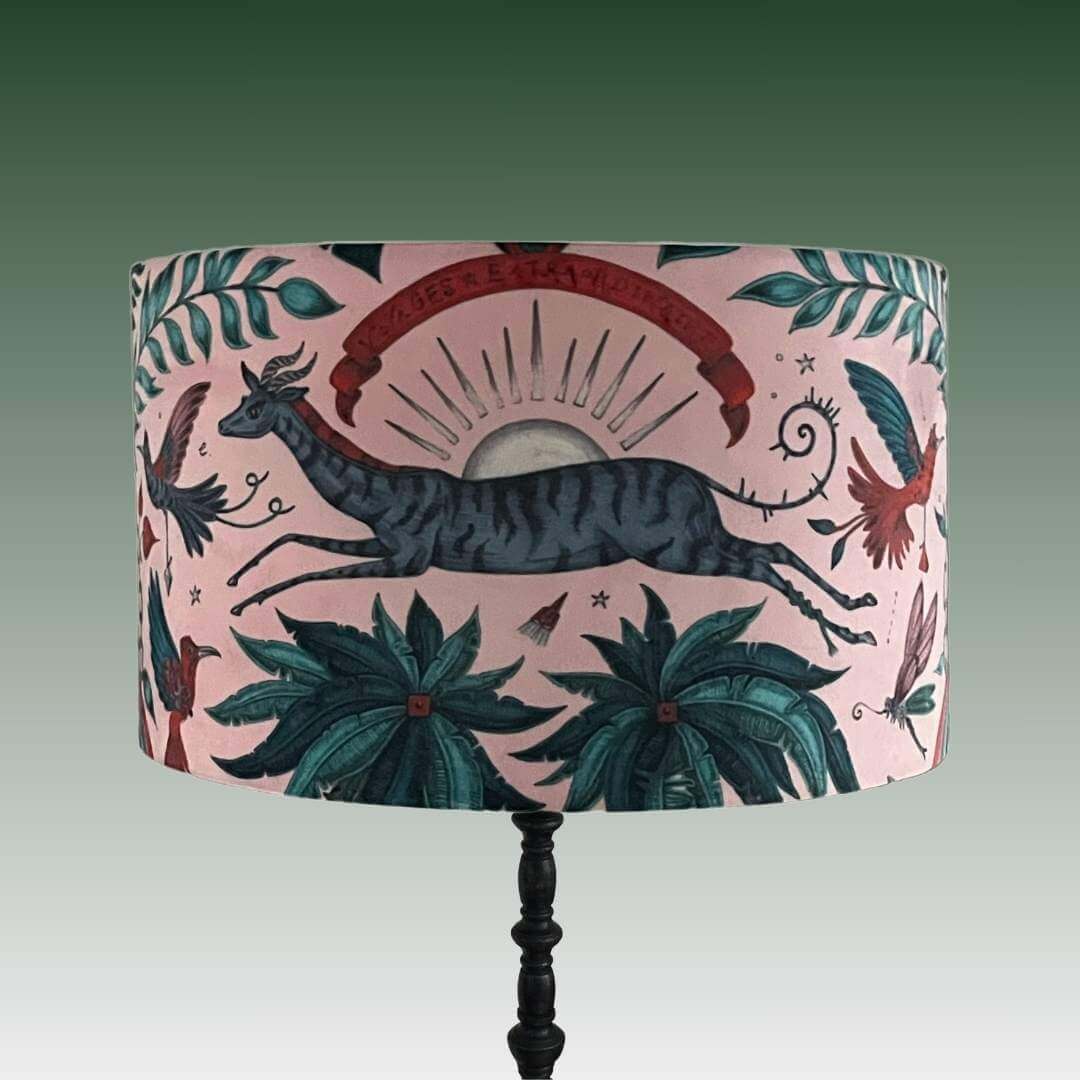 Emma J Shipley zambezi gazelle pink velvet lampshade