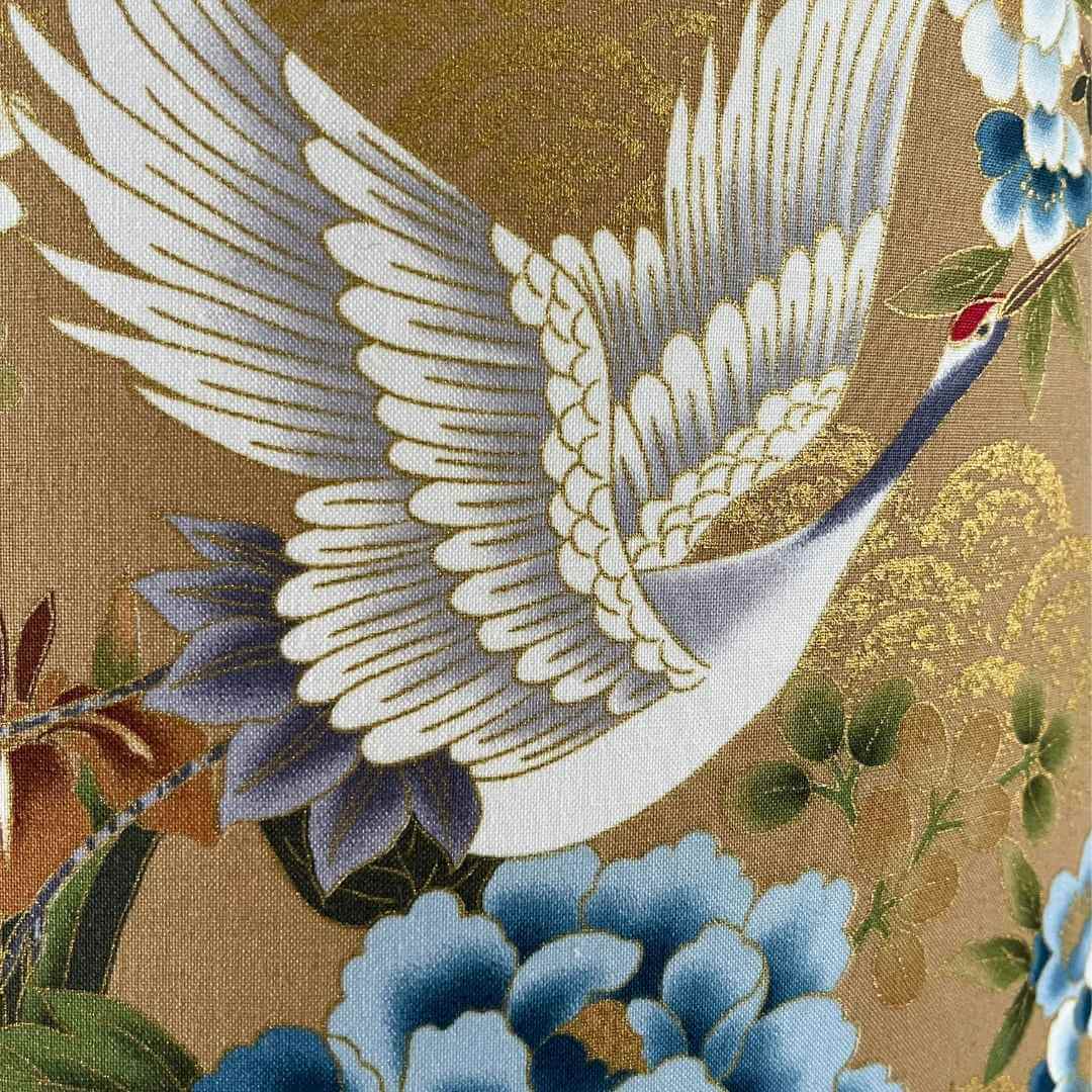 Japanese cranes and blue florals lampshade fabric detail
