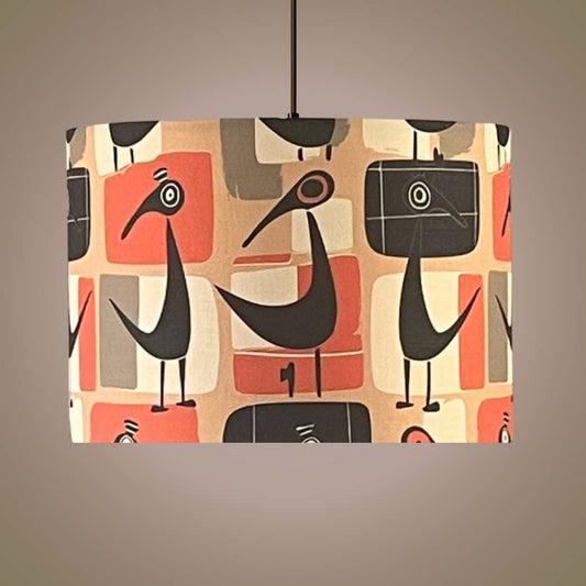 Retro abstract bird lampshade in orange and black