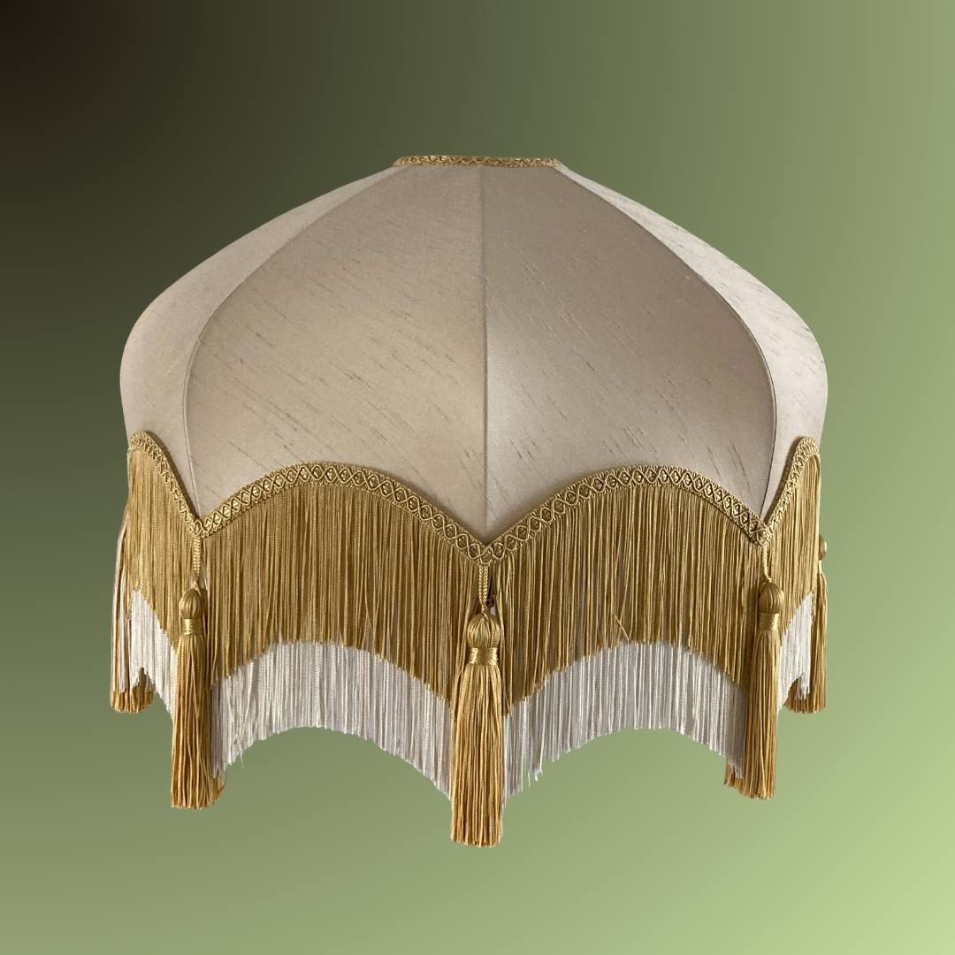Vintage silk lampshade with 2 tiered fringe
