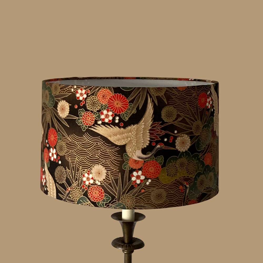 Lampshade with japanese cranes and florals