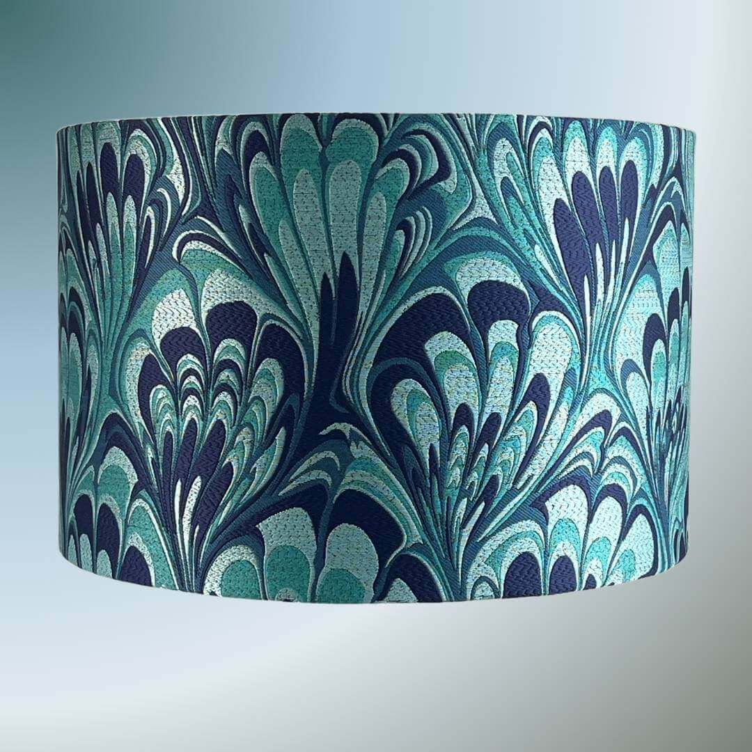 Blue and Teal feather marble drum lampshade