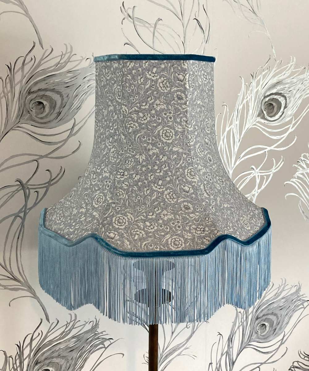 Vintage lampshade recovered in a morris style blue print