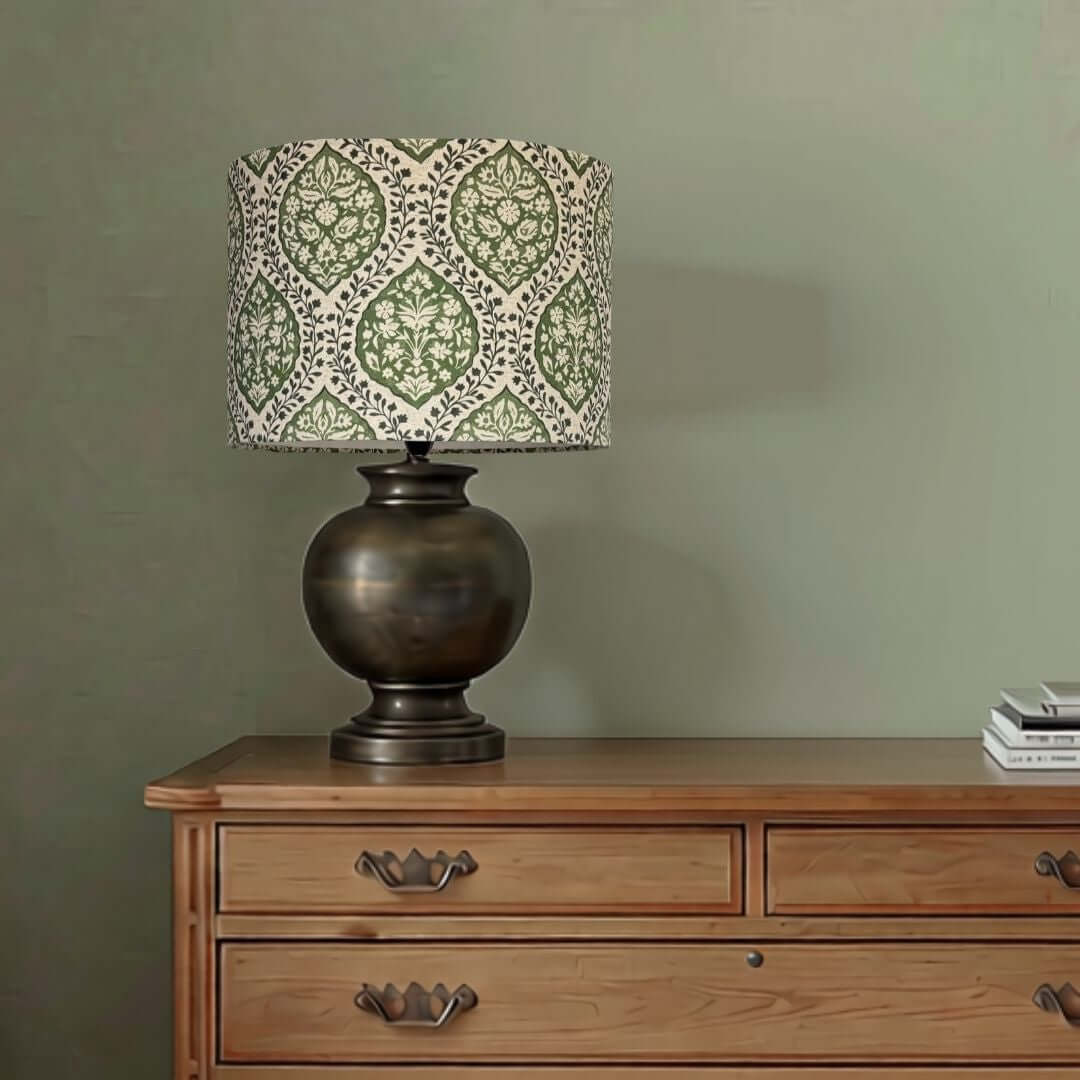 Delhi Sage Block Print Drum Lampshade
