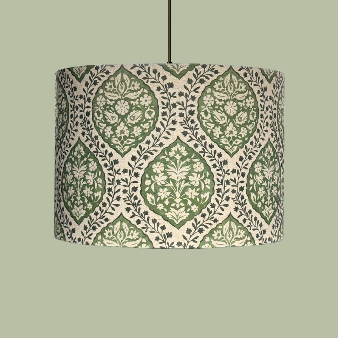 Delhi Sage Block Print Drum Lampshade