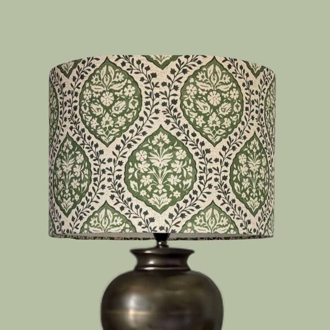 Delhi Sage Block Print Drum Lampshade