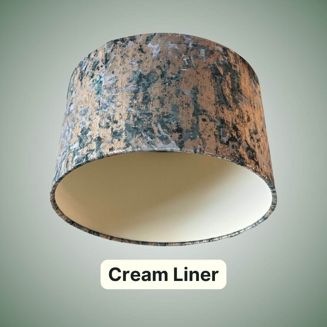 Clarke & Clarke Dipinto velvet lampshade in the teal colourway with a cream coloured liner