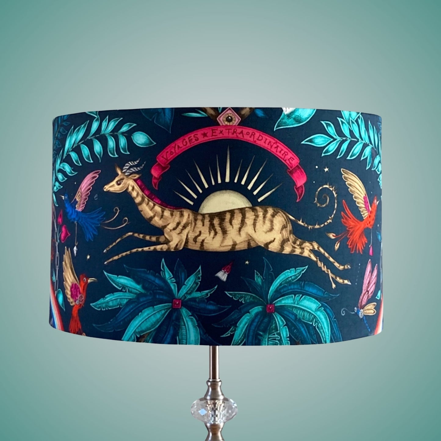 Emma J Shipley zambezi Drum Lampshade on silver base