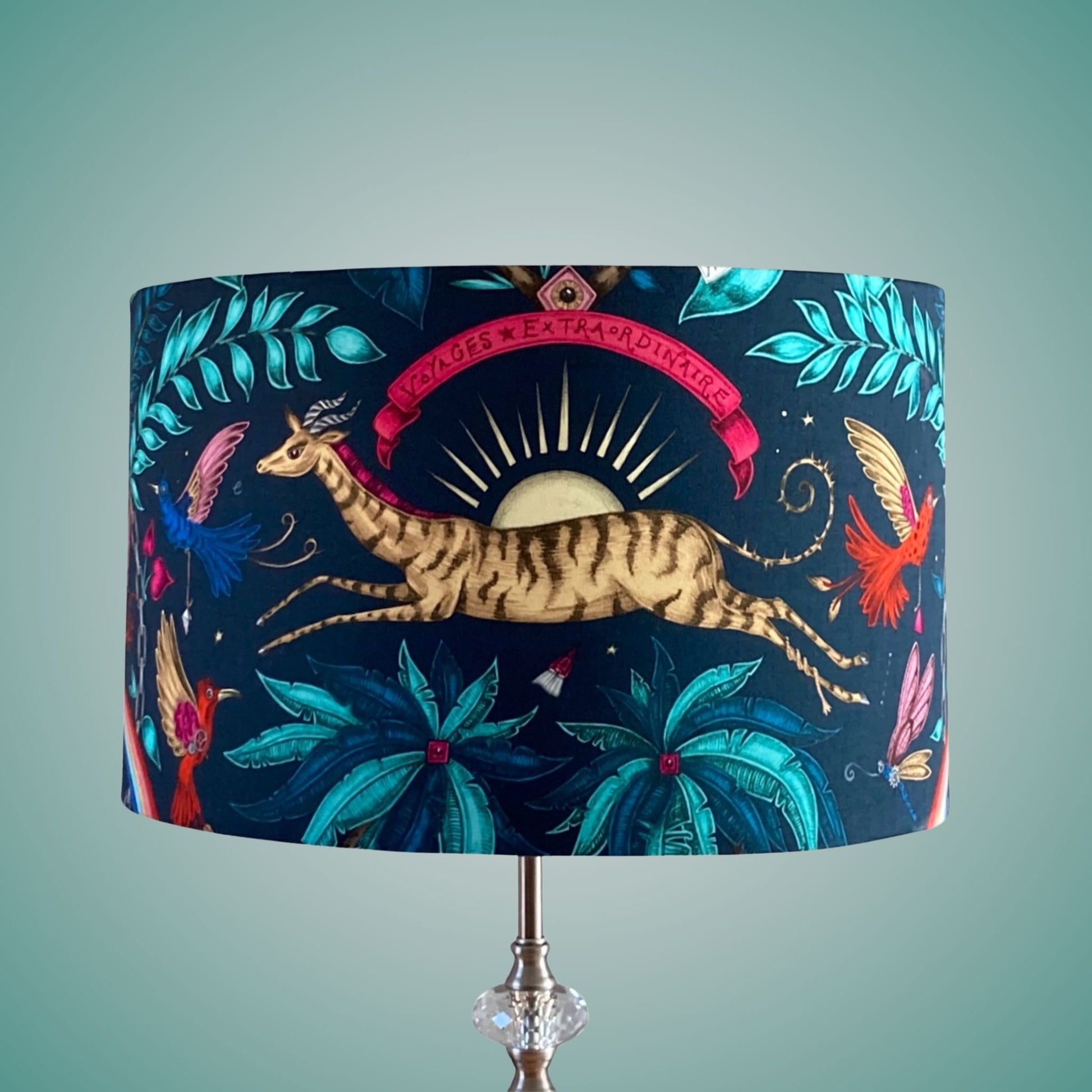 Emma J Shipley zambezi Drum Lampshade on silver base