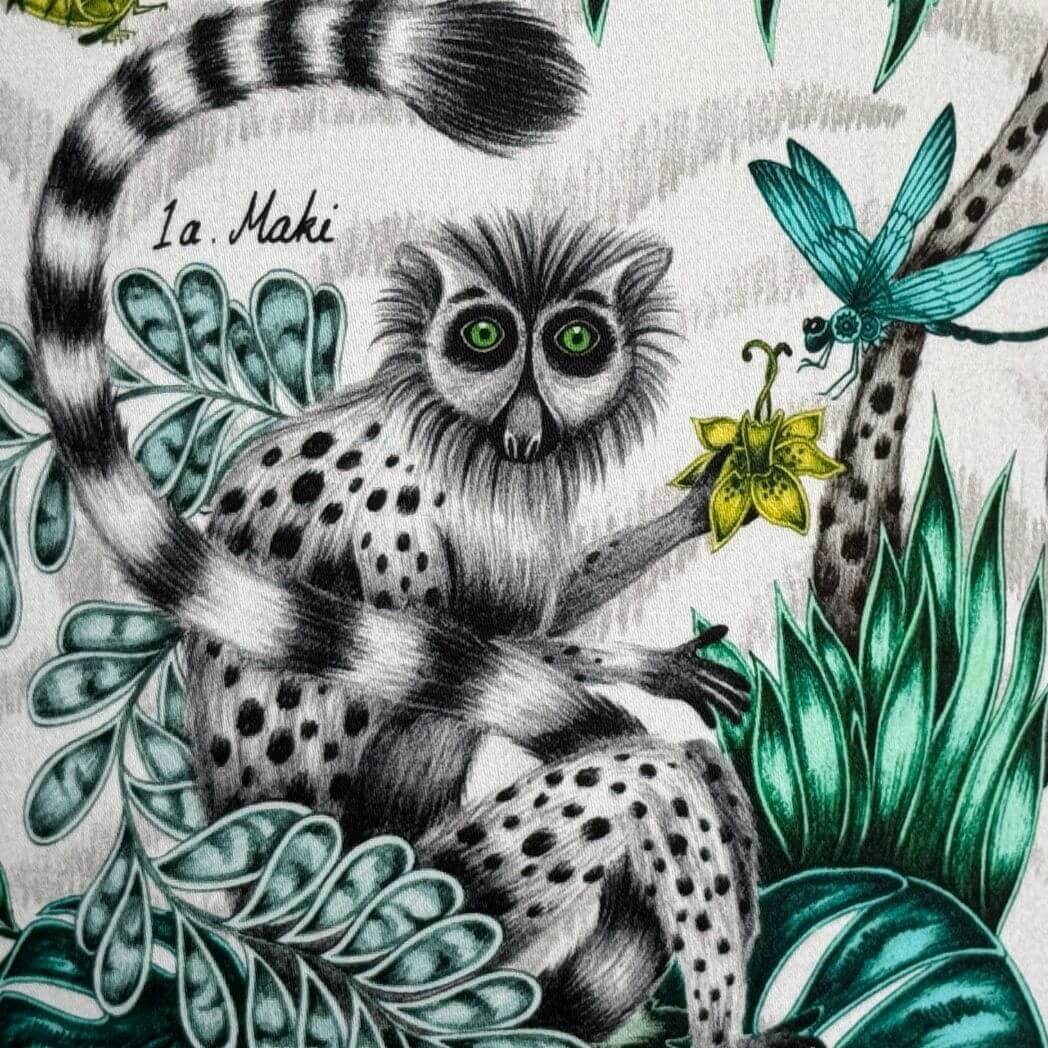Emma Shipley fabric Lemur in the jungle colourway.