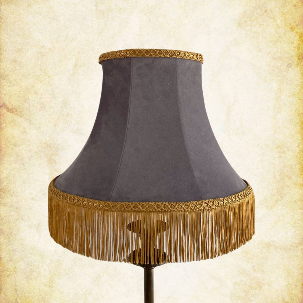 Lampshade recovers restoration leicestershire grey velvet bowed empire with gold fringe 