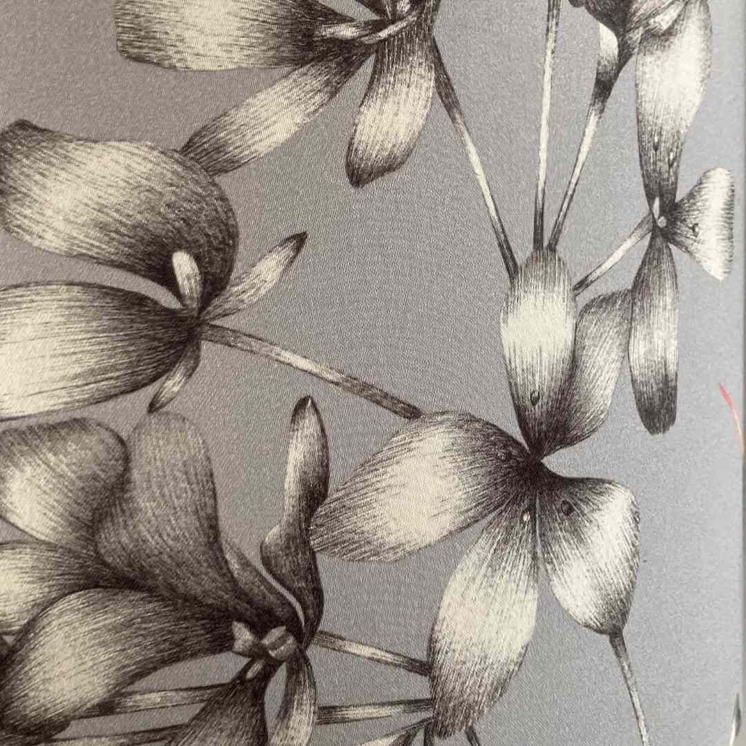 Grey Drum Lampshade with Florals & Hummingbirds close up