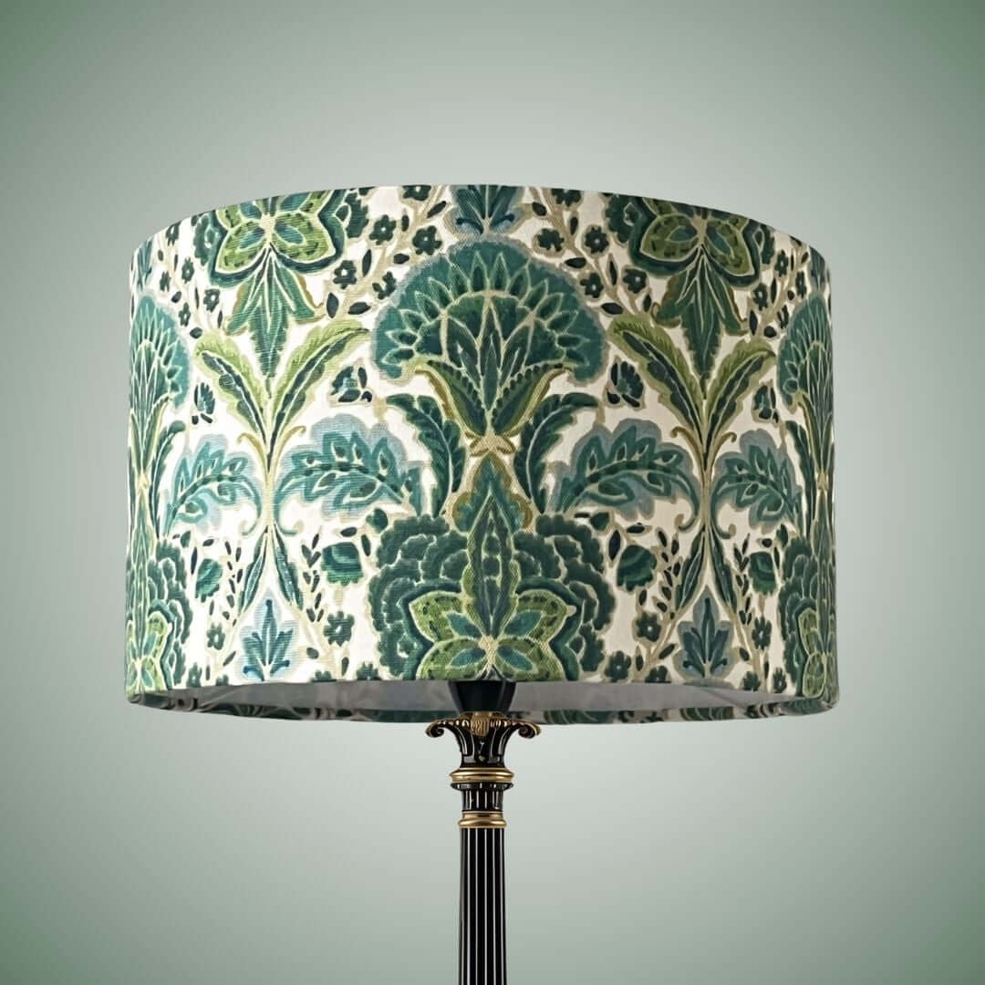 Rhapsody absinthe drum lampshade  on black ornate lamp base