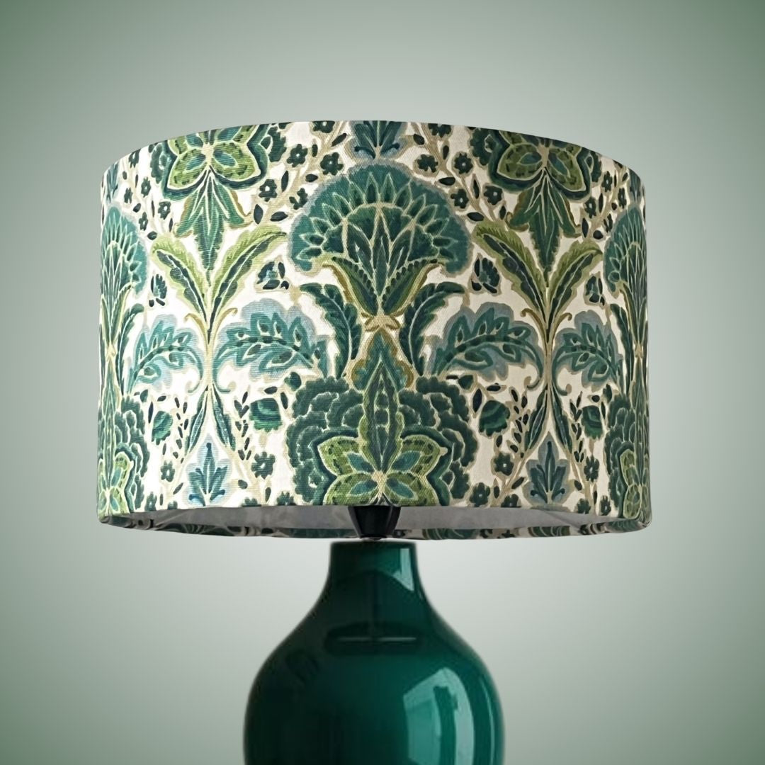 Rhapsody absinthe drum lampshade  on green lamp base