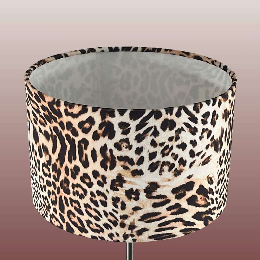 Leopard Print velvet drum lampshade on lamp stand top view