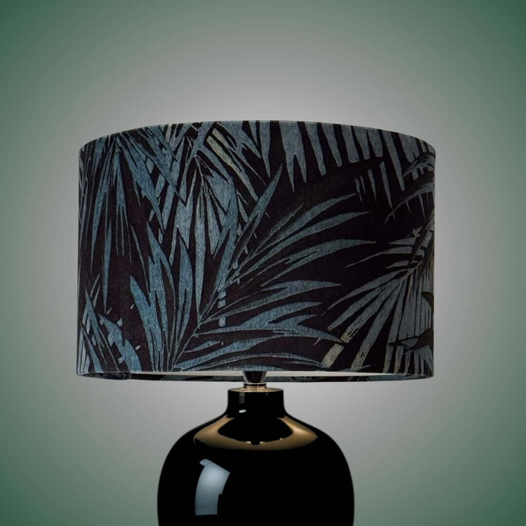 Linwood Butterfly Palm velvet in Lago Drum Lampshade