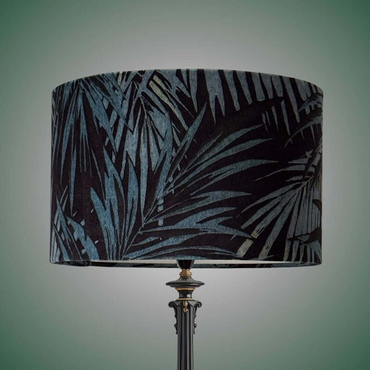 Drum Lampshade in Linwood Butterfly Palm velvet in Lago 