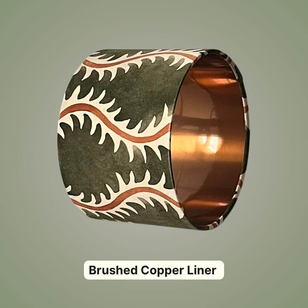 Linwood Helter Skelter lampshade in moss velvet with copper liner