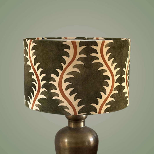 Linwood Helter Skelter lampshade in moss velvet 