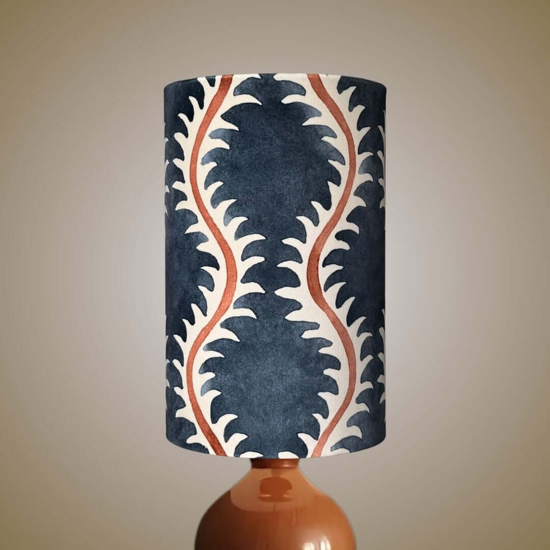 Tall thin Linwood Helter Skelter lampshade in ink velvet 
