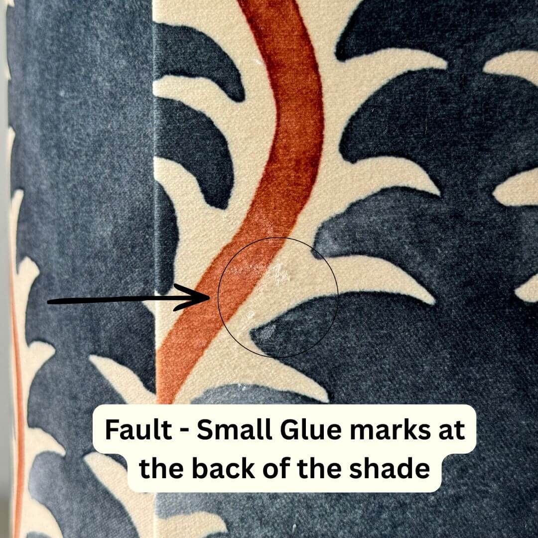 Tall thin Linwood Helter Skelter lampshade in ink velvet detail of fault