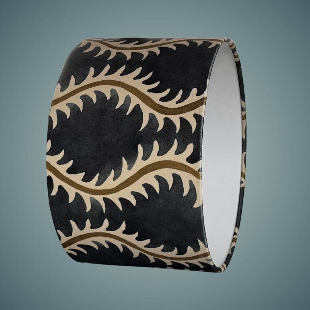 Linwood helter skelter velvet drum lampshade in midnight - dark blue with muted olive green 