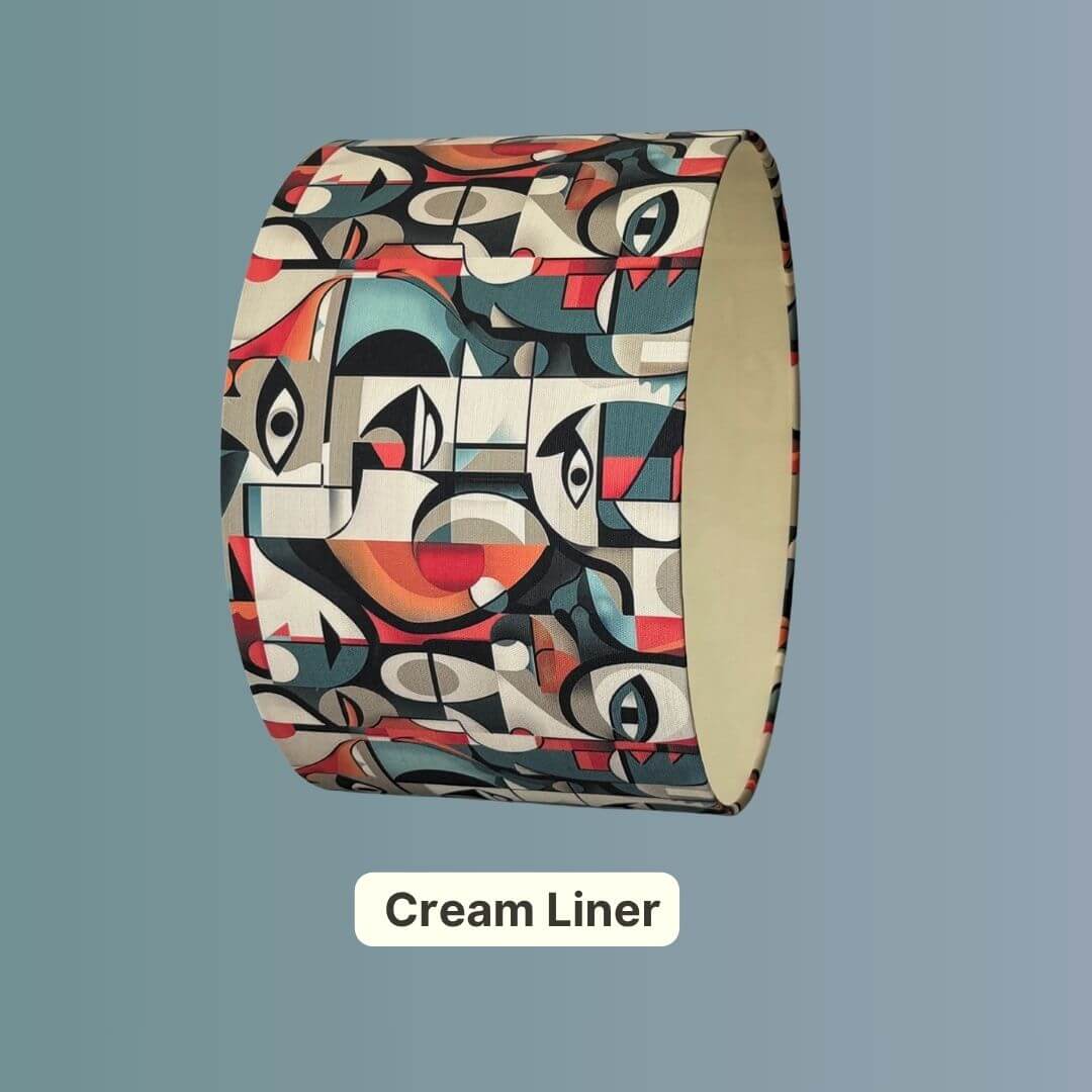 Modern art Cubist picasso style drum lampshade with a cream liner