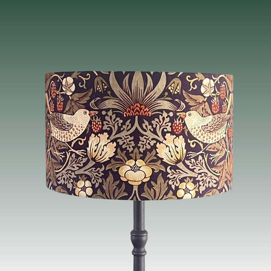Drum lampshade william morris strawberry thief in grape and gold 