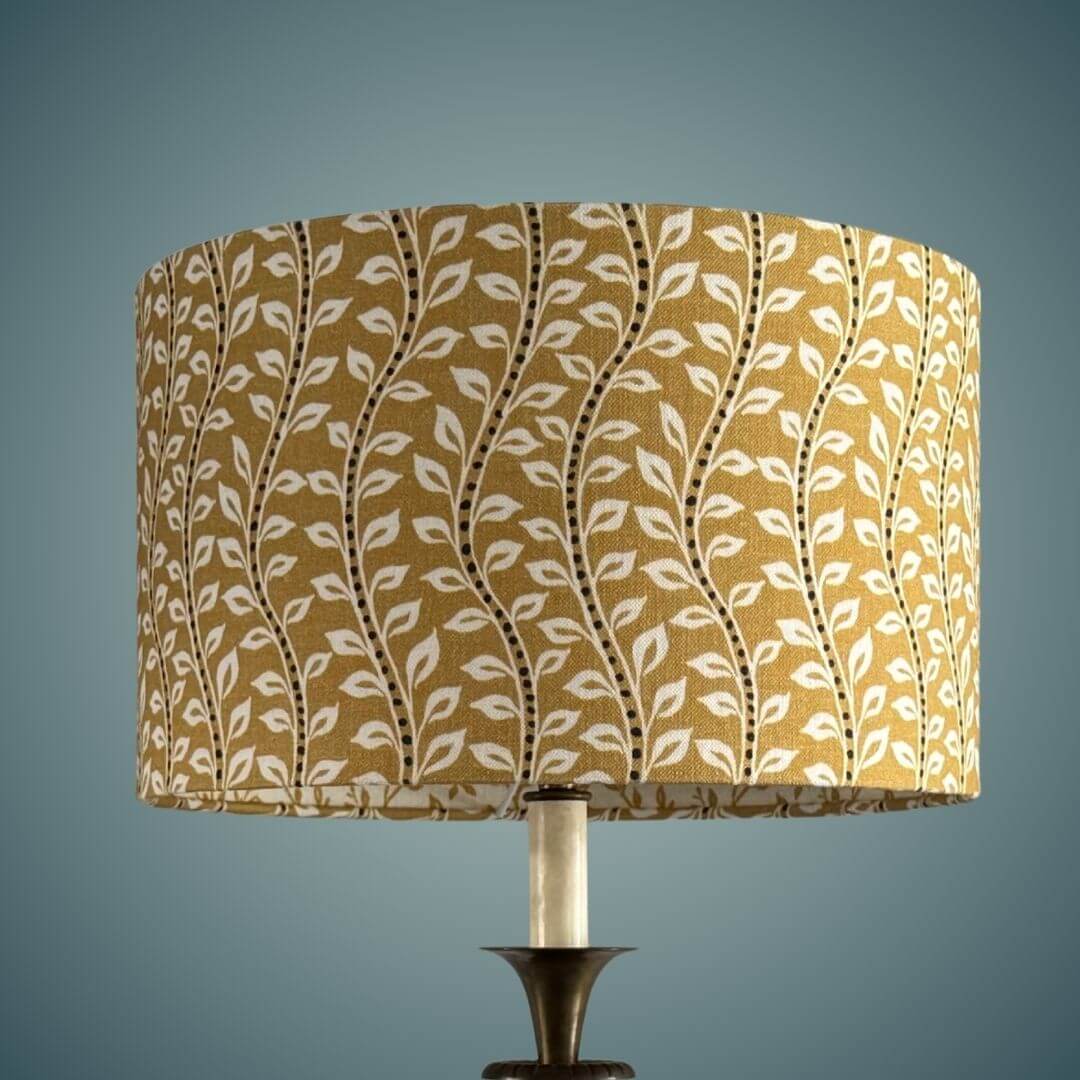 Pretty Ochre Double-sided Lampshade with leaf pattern 